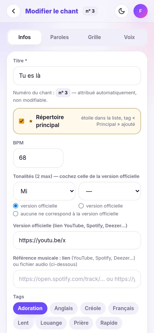 Espace responsable (thème clair)
